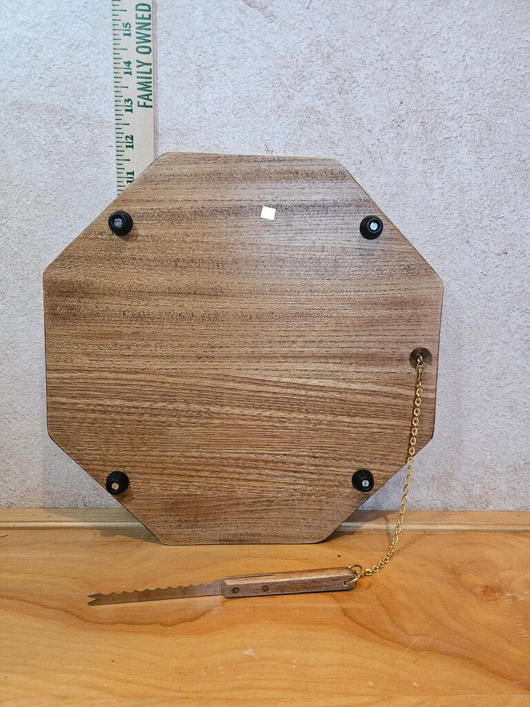 Mid Century Modern Cheese Tray w fruit motif, 1960s Cheese Board, Vintage Charcuterie Board With knife attached, Midcentury Modern Tableware