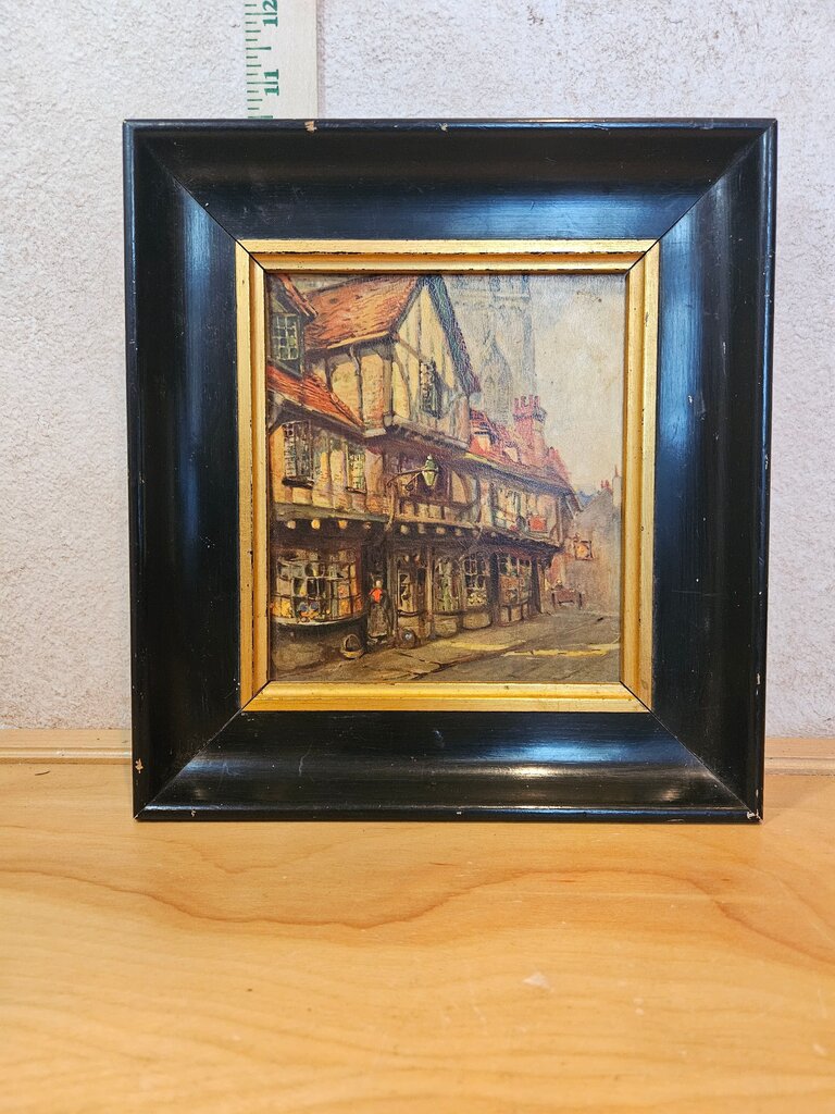 Vintage CHARMING VICTORIAN ERA ENGLISH STREET SCENE THE SHAMBLES YORK PRINT FRAMED
