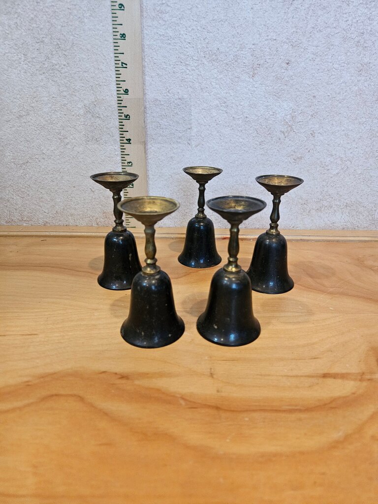 Set of 5 Vintage Brass Metal Goblets aged and elegant