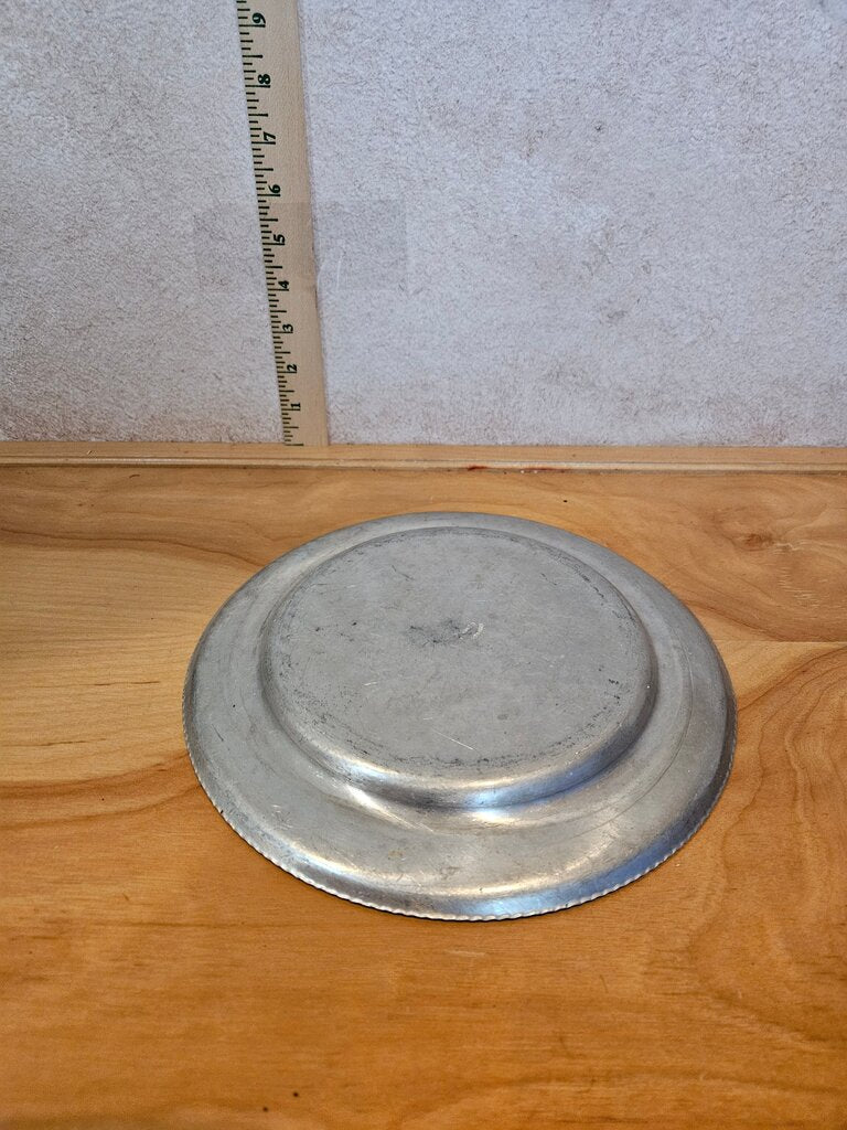 Vintage Aluminum Tray Hammered Floral Relief Embossed Engraved Serving Plate Platter Metalware