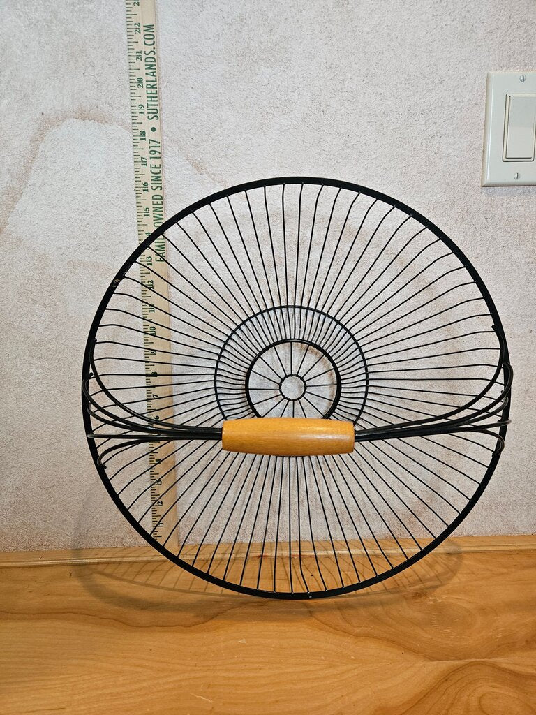 Vintage Giant Wire Egg Basket w Wood Handle, Collecting Basket, Kitchen Storage, French Salad Drier, Kitchen Storage Display