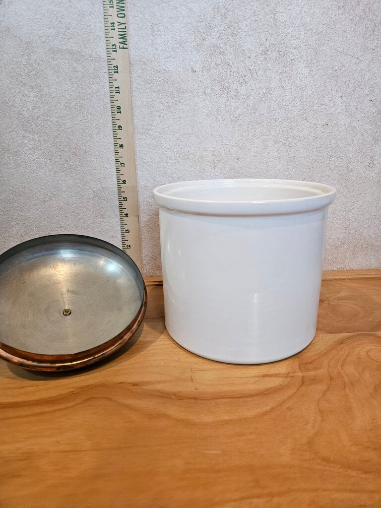 Vintage Benjamin And Medwin White Ceramic Cookie Jar W/Brass