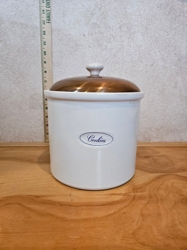 Vintage Benjamin And Medwin White Ceramic Cookie Jar W/Brass