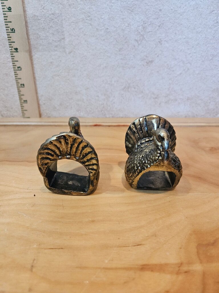 Vintage Brass Turkey Figure Napkin Rings set of 2