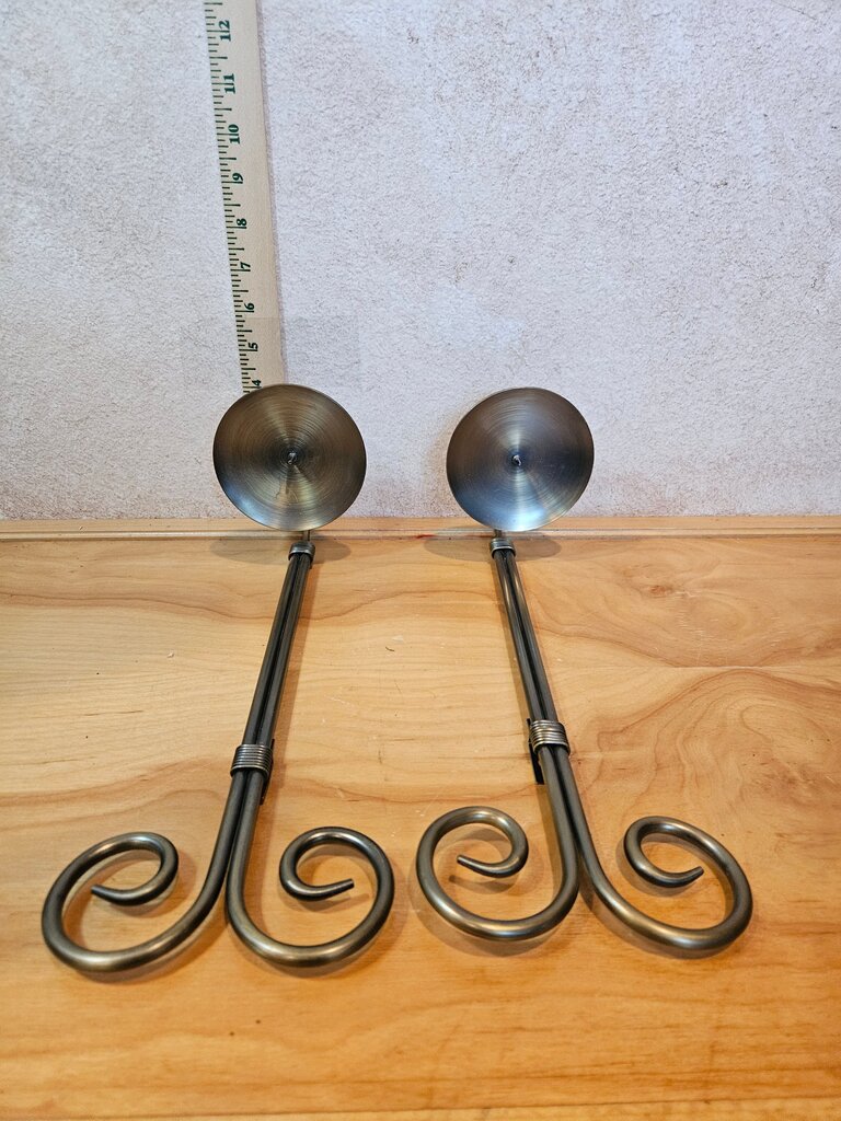 Silver Tone Metal Pillar Candle Holder Hanging Wall Sconces Home Decor, Pair