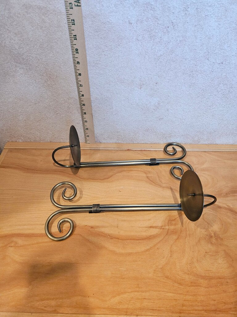 Silver Tone Metal Pillar Candle Holder Hanging Wall Sconces Home Decor, Pair