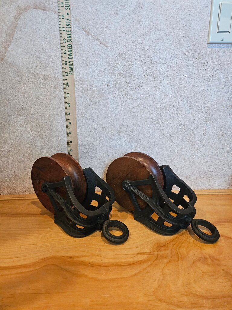 Cast Iron Wood LARGE BARN ROPE PULLEY Wheel Block Pulley, Industrial Pulley