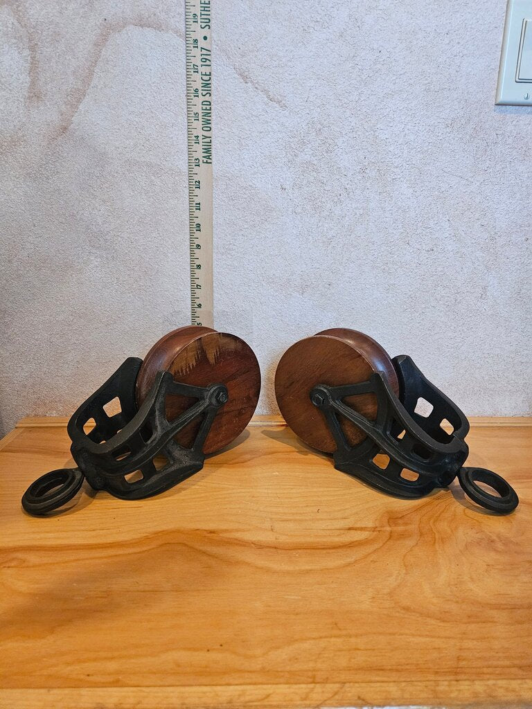 Cast Iron Wood LARGE BARN ROPE PULLEY Wheel Block Pulley, Industrial Pulley