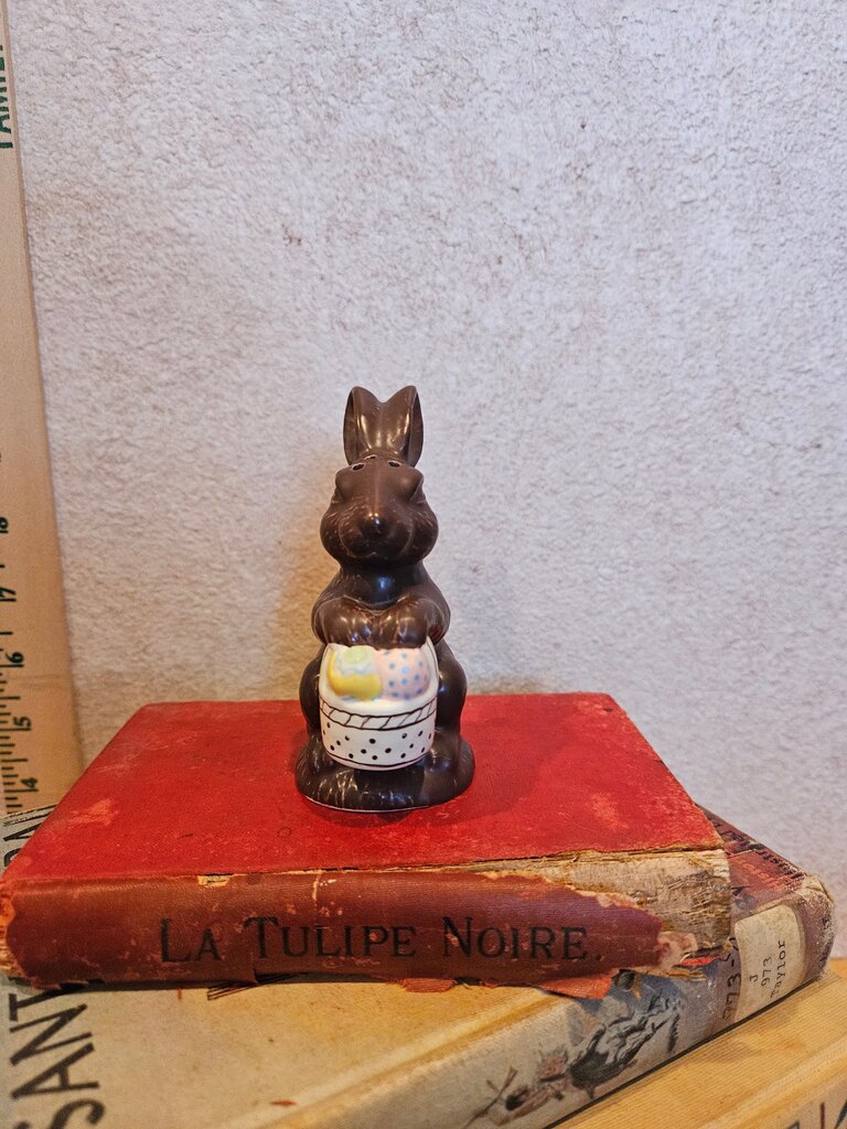 Vintage Easter Bunny Pepper Shaker Rabbit Basket Hallmark Chocolate Bunny Figure