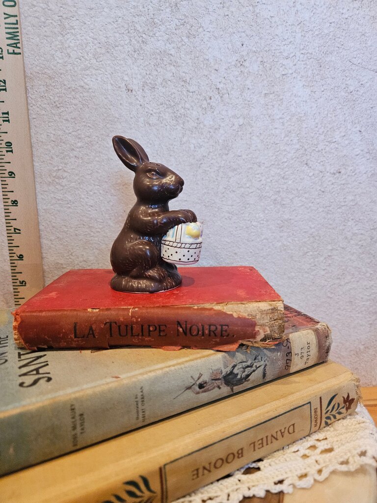 Vintage Easter Bunny Pepper Shaker Rabbit Basket Hallmark Chocolate Bunny Figure
