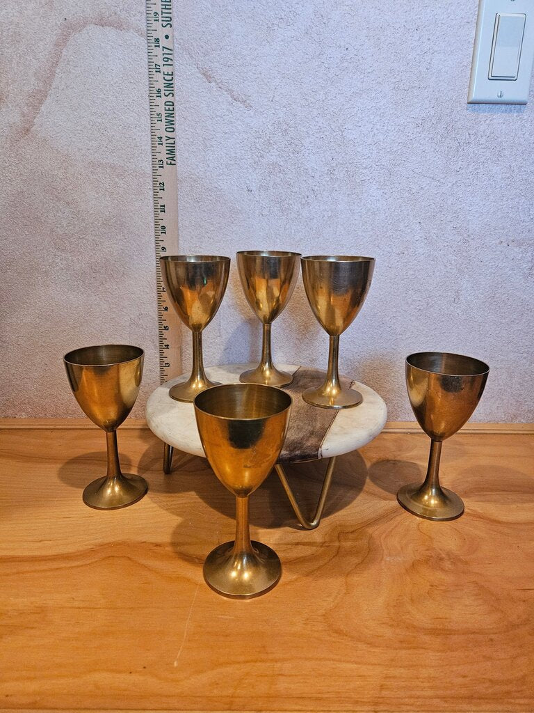 Vintage Brass Challis Goblets Metal glasses Set of 6