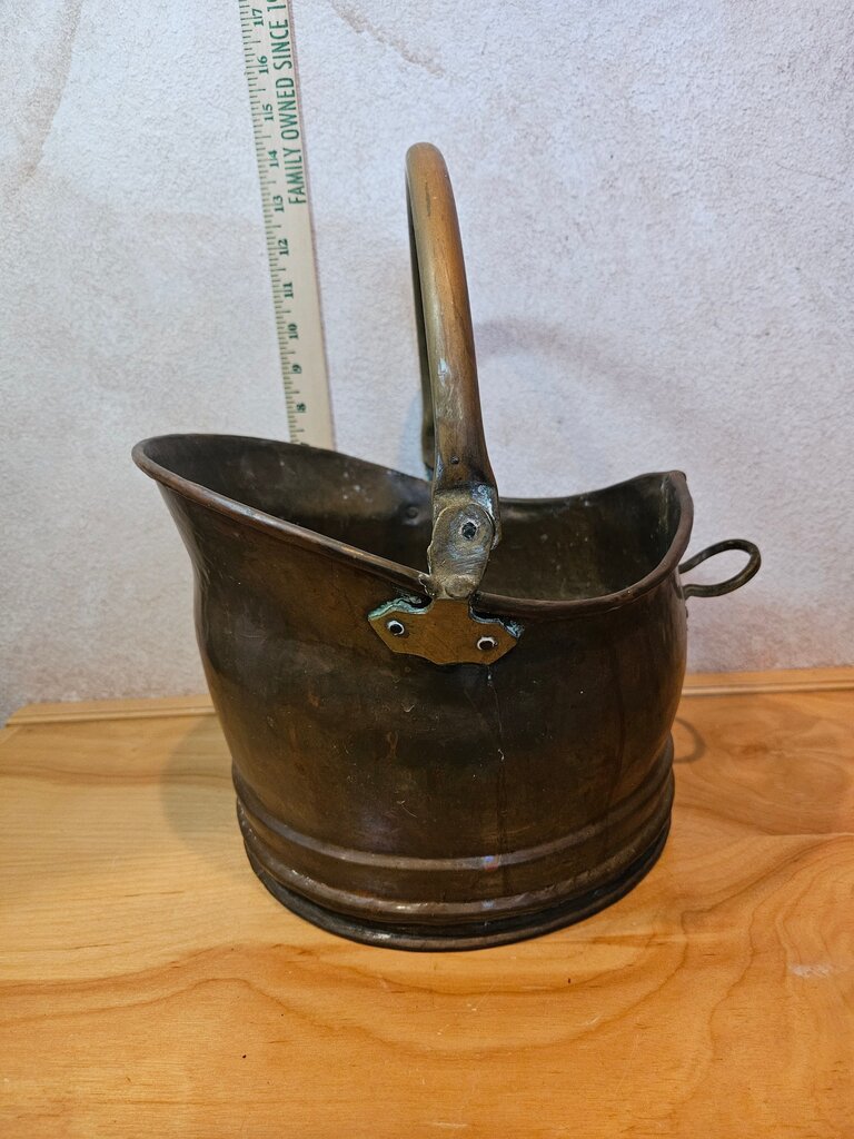 Antique Large Victorian Helmet Copper Coal Scuttle Bucket Very Rustic Collectable