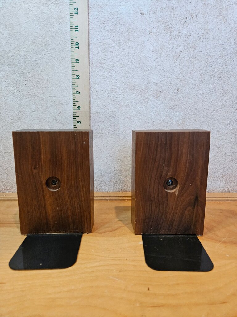 Vintage Wood Bookends Brass Monogrammed MCM Mid Century Modern Letter W