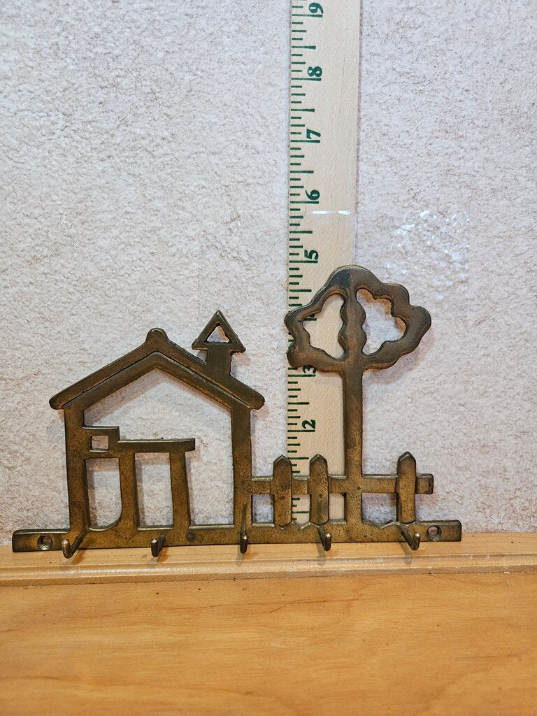 Vintage Genuine Brass house neighborhood shaped key hook ring holder wall hanging