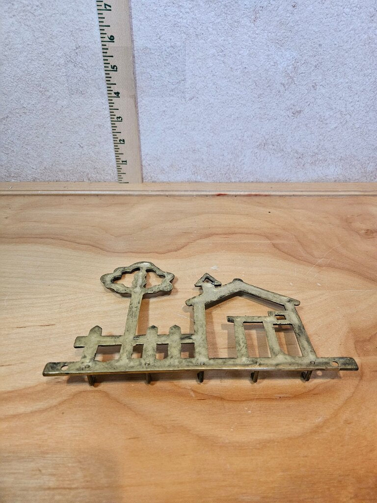 Vintage Genuine Brass house neighborhood shaped key hook ring holder wall hanging
