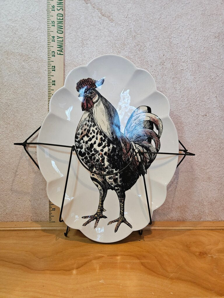 Decorative Chicken Plate by creative co op in a plate wall mount holder