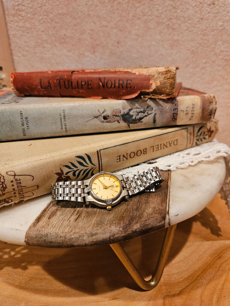 Women's Analog Watch with Yellow Dial and Silver Band