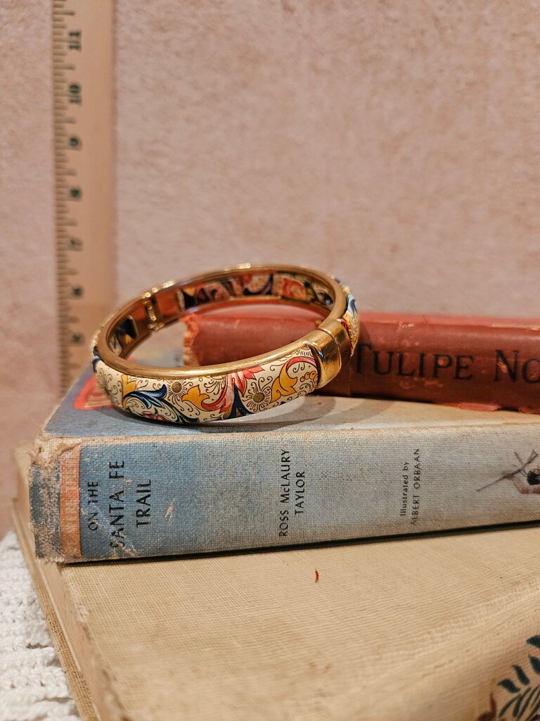 Decorative Gold Bangle Bracelet with Multicolor Pattern