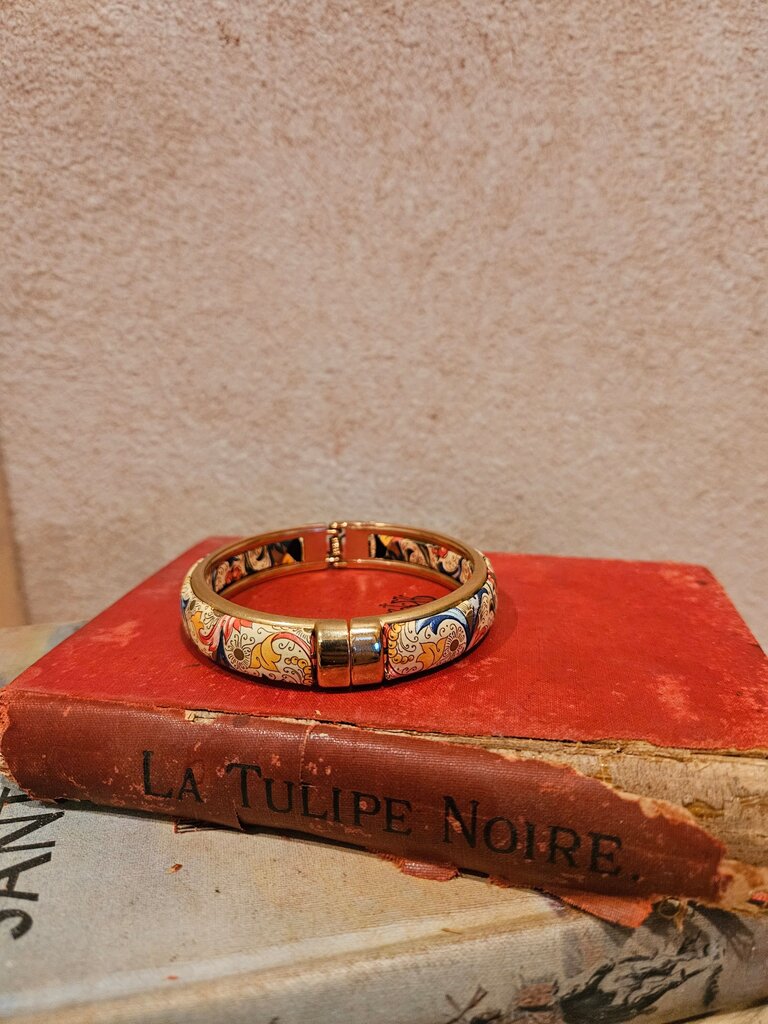 Decorative Gold Bangle Bracelet with Multicolor Pattern