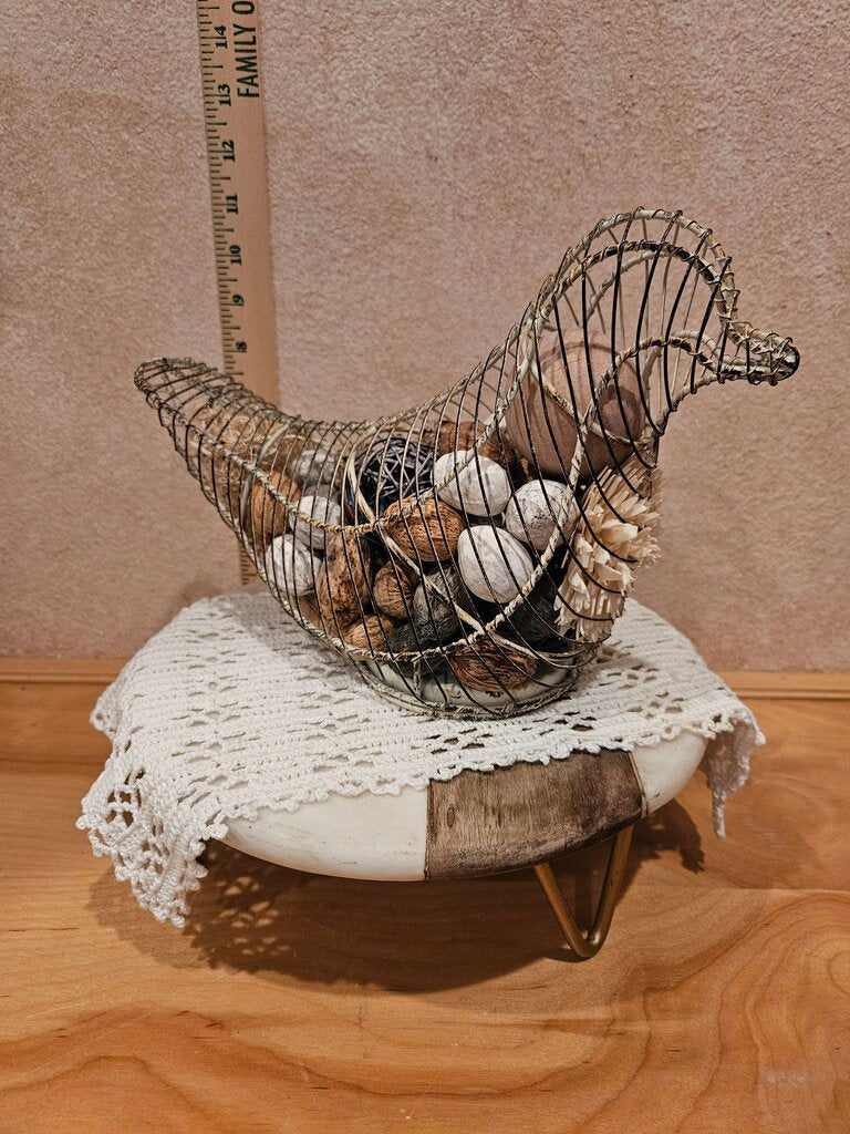 Rustic Primitive Wire Bird Potpourri Holder Farmhouse Decor Chicken Hen Eggs Basket