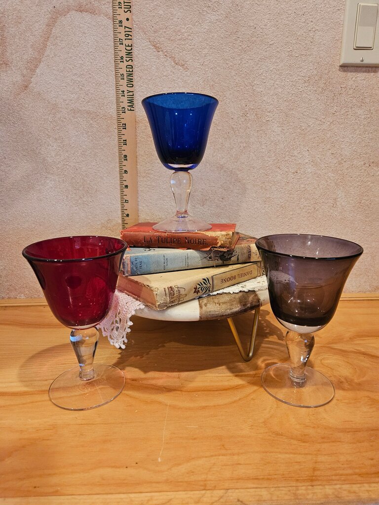 Colorful Artland Glass Stemware Set 3 red, blue purple bareware