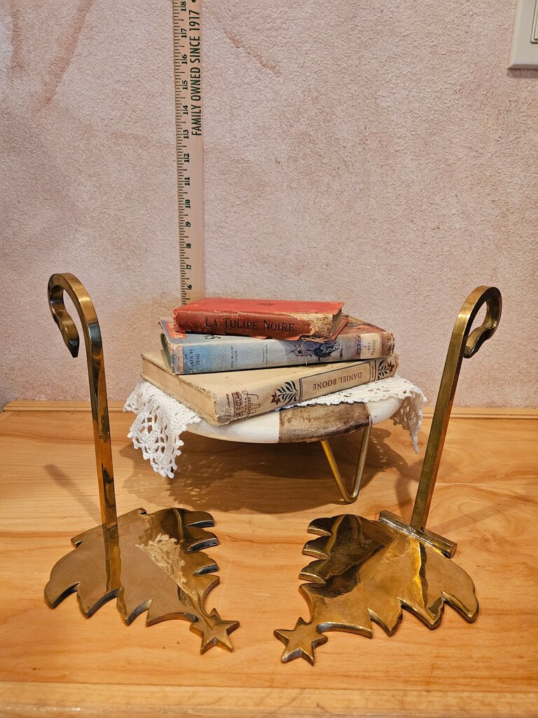 Vintage Brass Bookends with Leaf Design