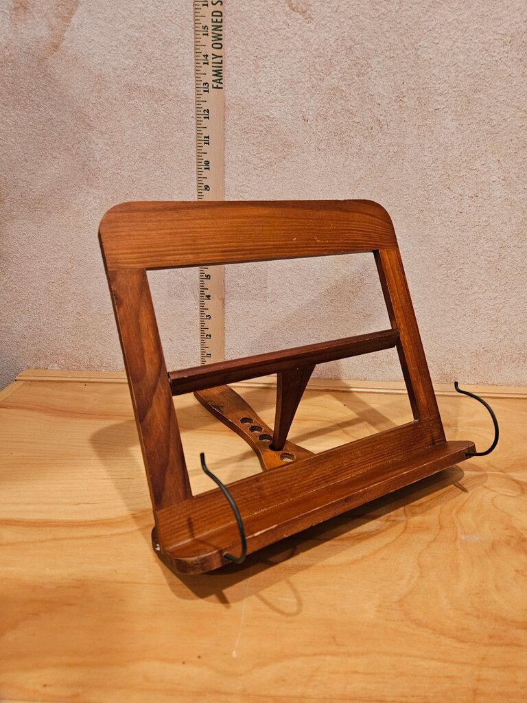 Vintage Oak Wood Lectern Rack Book Holder Rest Portable Adjustable Desk Table Top Metal Page helper