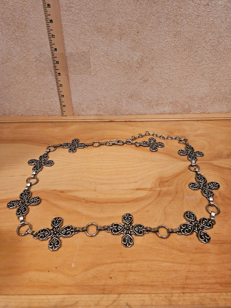 Metal belt with antique silver-colored crosses, gift for Gothic fans, goth, medieval, Celtic, chain belt 80s, ART 651346805