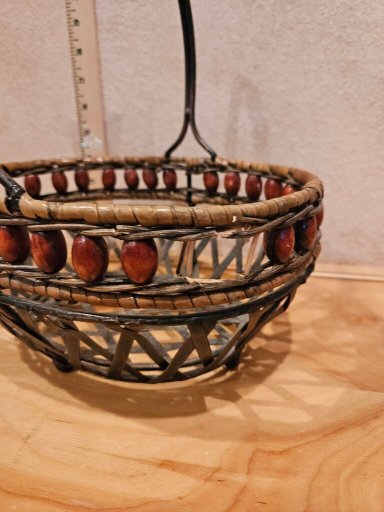 Ornate Metal and Wicker Basket/ Gift Basket/ Handle Basket / Footed Basket as is