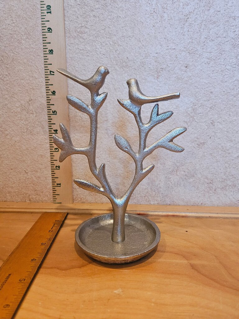 Vintage Red Envelope Sculpted Pewter Birds in Tree Jewelry Holder Catchall Trinket Dish Made in India