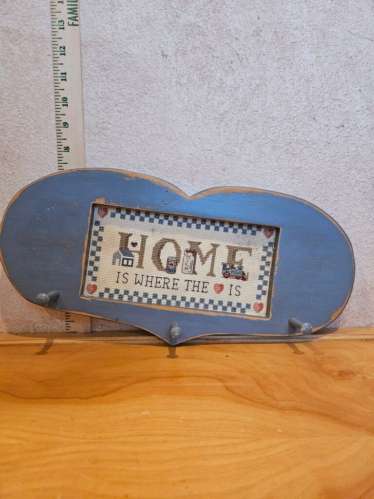 Home Is Where The Heart Is Wooden Sign Cross stitch wood heart and pegs