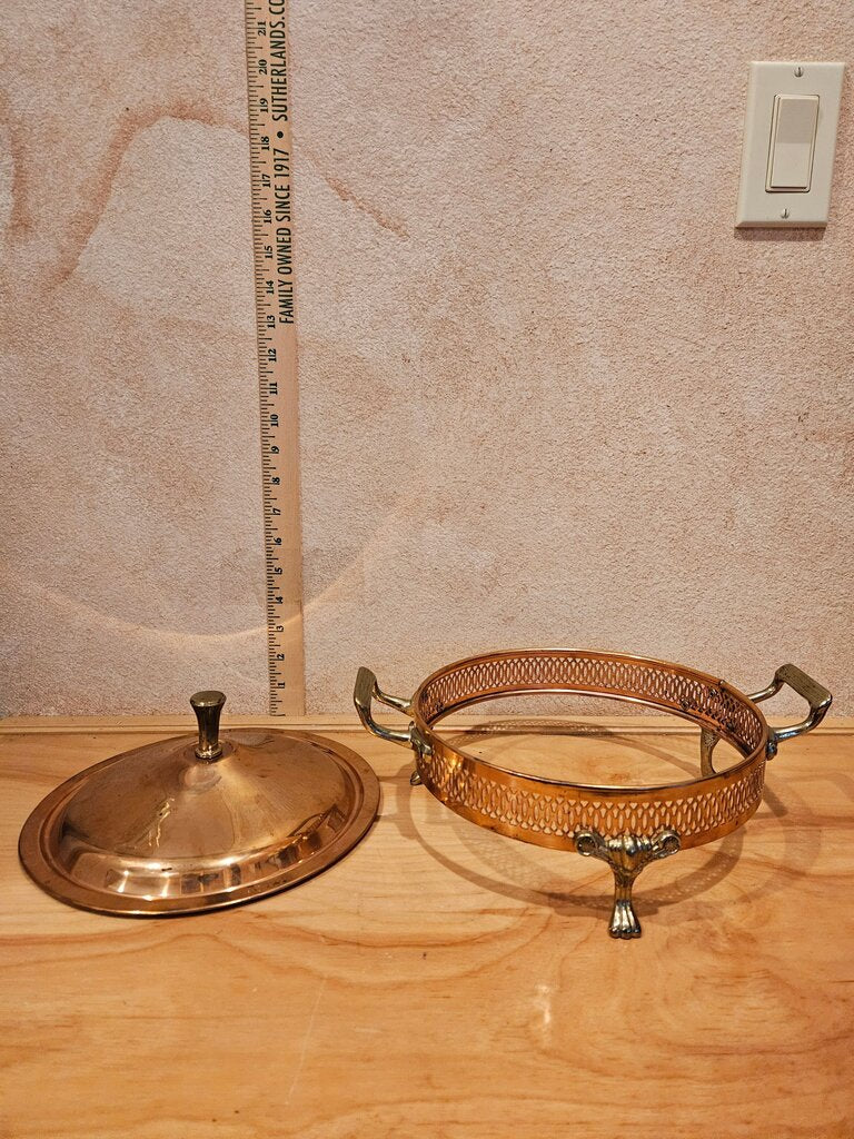 Vintage Georges Briard Fire King Brass & Copper Buffet Server Casserole Made in USA 2qt