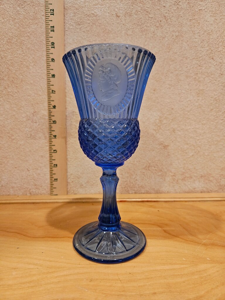 Vintage Avon Fostoria Candle Holder Goblet Martha Washington Collection Series Blue Glass Goblet. Pressed Glass Design. 1970’s