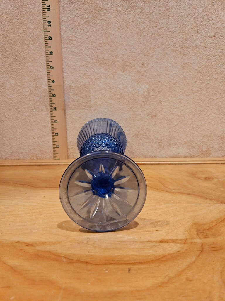 Vintage Avon Fostoria Candle Holder Goblet Martha Washington Collection Series Blue Glass Goblet. Pressed Glass Design. 1970’s