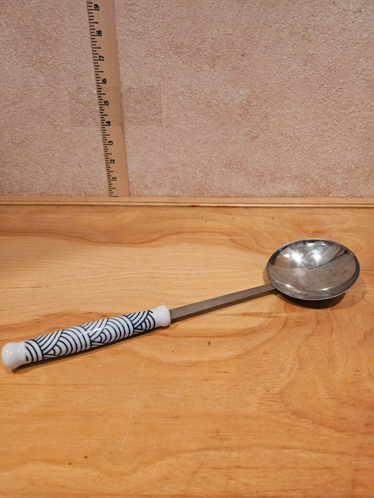 Decorative Ladle Kitchen Utensils Ceramic Handles Blue & White Vintage