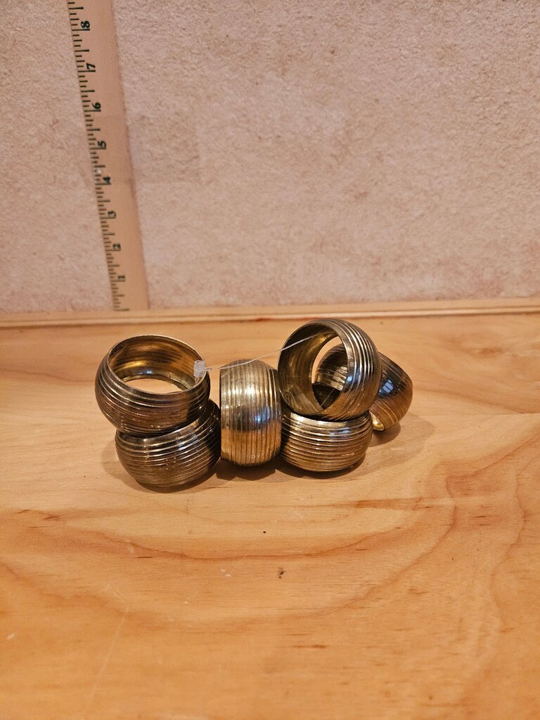 Vintage Striped Brass Napkin Ring Holders Set of Four w Attractive Aged Metal Patina
