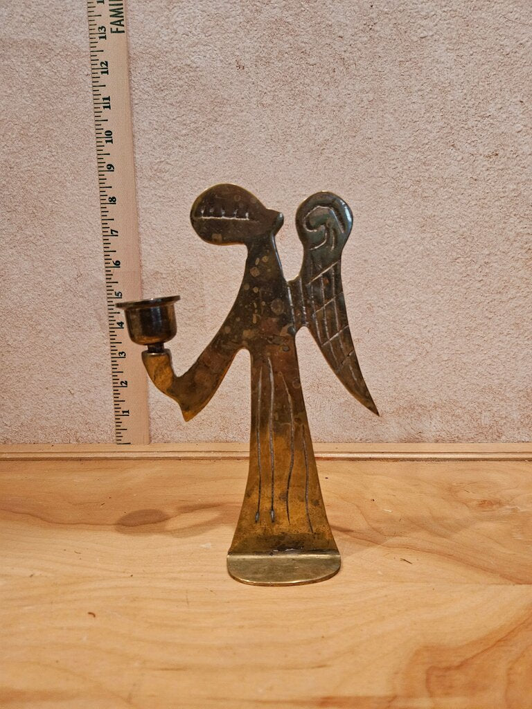 Brass Angel Figurine w Candleholder grandmacore Christmas decor