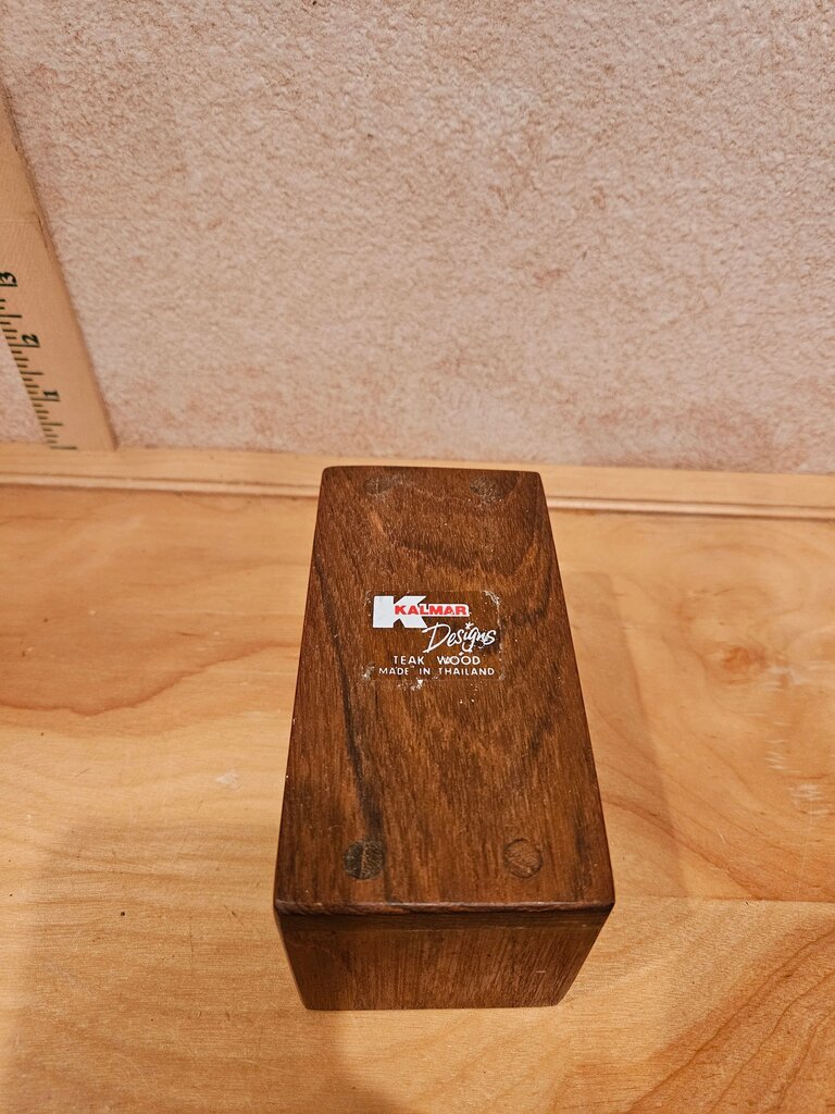 Kalmar Designs Vintage MCM Round Wood Coasters & Caddy Set
