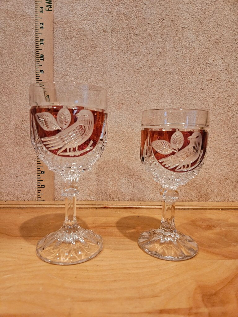 set of 2 his/her size Crystal Goblet Set with Floral Design