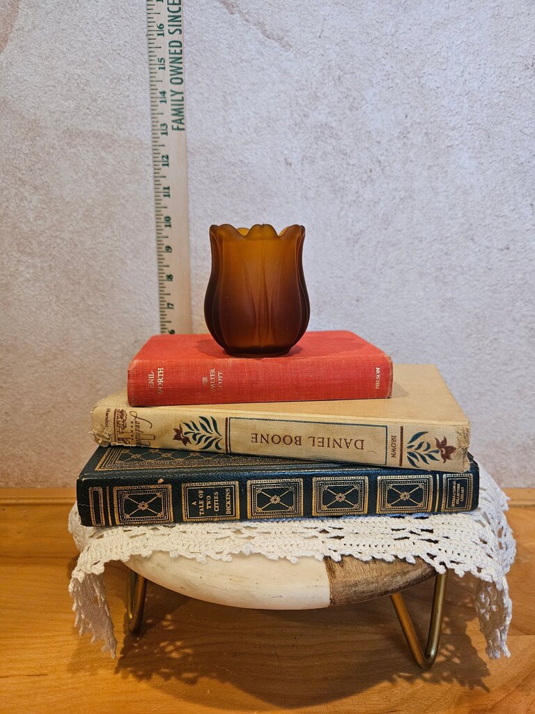 Vintage Faroy Amber Brown Thick Glass Flower Petal Tulip Votive Candle Holder