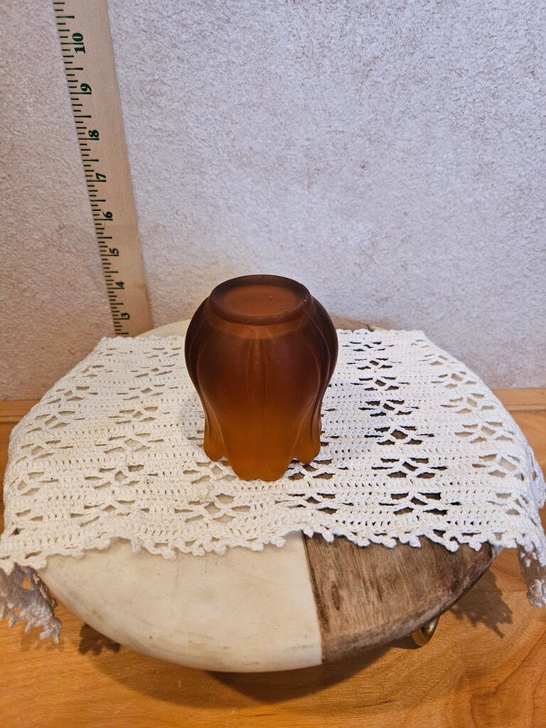 Vintage Faroy Amber Brown Thick Glass Flower Petal Tulip Votive Candle Holder