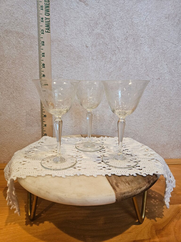Set of 3 Vintage Crystal Champagne Glasses