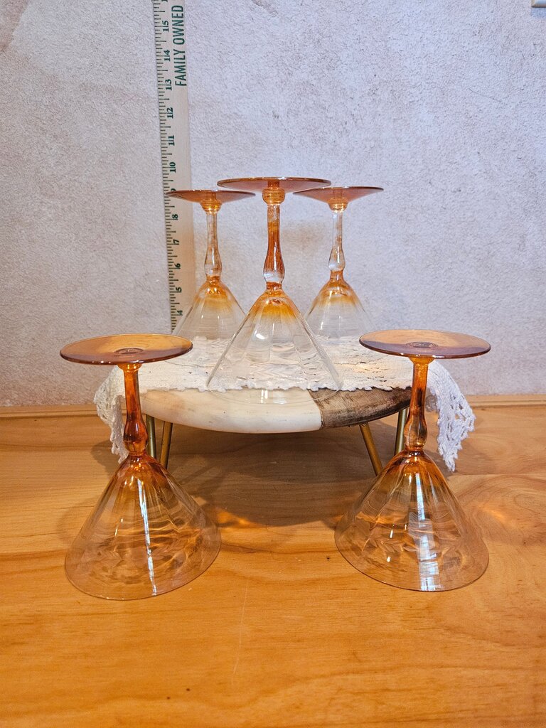 Vintage Amber Orange Glass Cocktail Glasses Set 5 barware