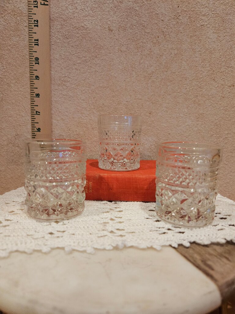 Set of Three Vintage Set 4 Anchor Hocking Wexford Old Fashioned Glass, Wexford Barware, Anchor Hocking Wexford Cocktail Glass