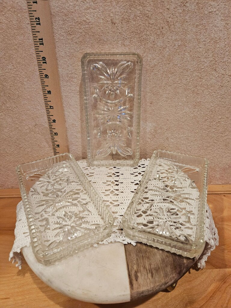 Set of 3 Federal Clear Pressed Glass Tray, Napkin Jewelry Bottle Holder