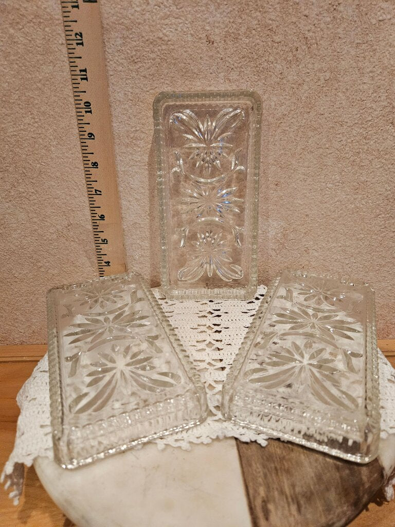 Set of 3 Federal Clear Pressed Glass Tray, Napkin Jewelry Bottle Holder