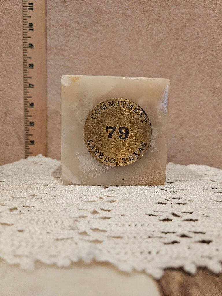 Laredo Texas Commitment (Alabaster, stone or onyx) Paperweight swirls of beige, Light Brown Square