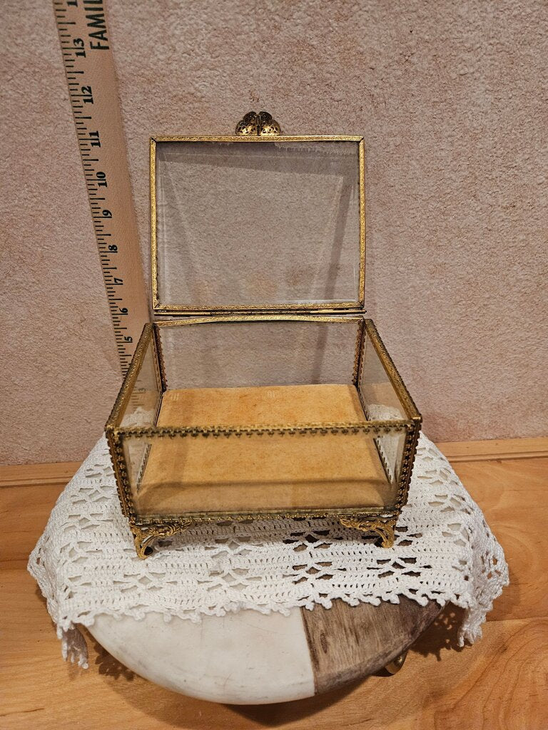 Vintage Stylebuilt Glass and Metal Jewelry Trinket Box Casket AS IS