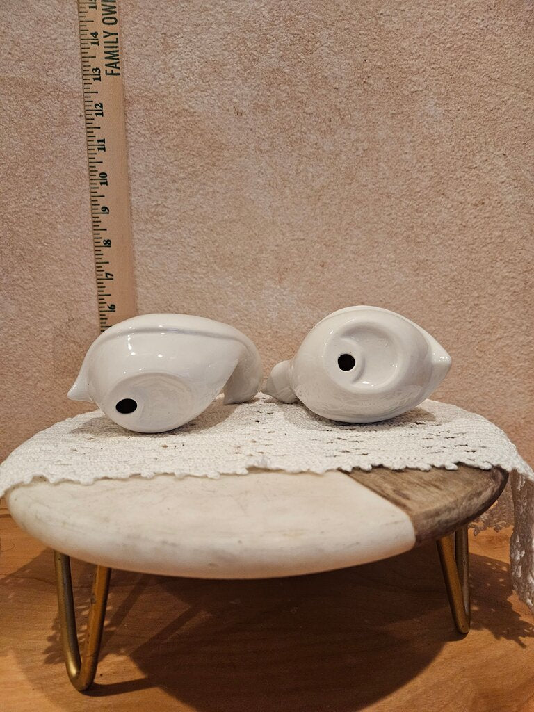 Whimsical Set of White Dove Bird Figurine Ceramic Birds