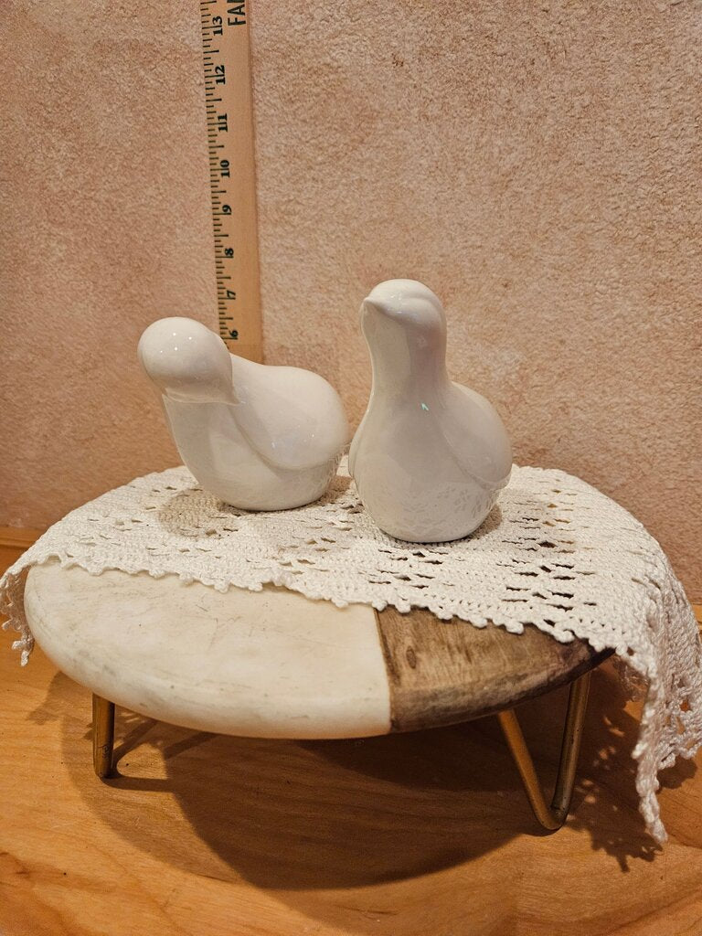 Whimsical Set of White Dove Bird Figurine Ceramic Birds
